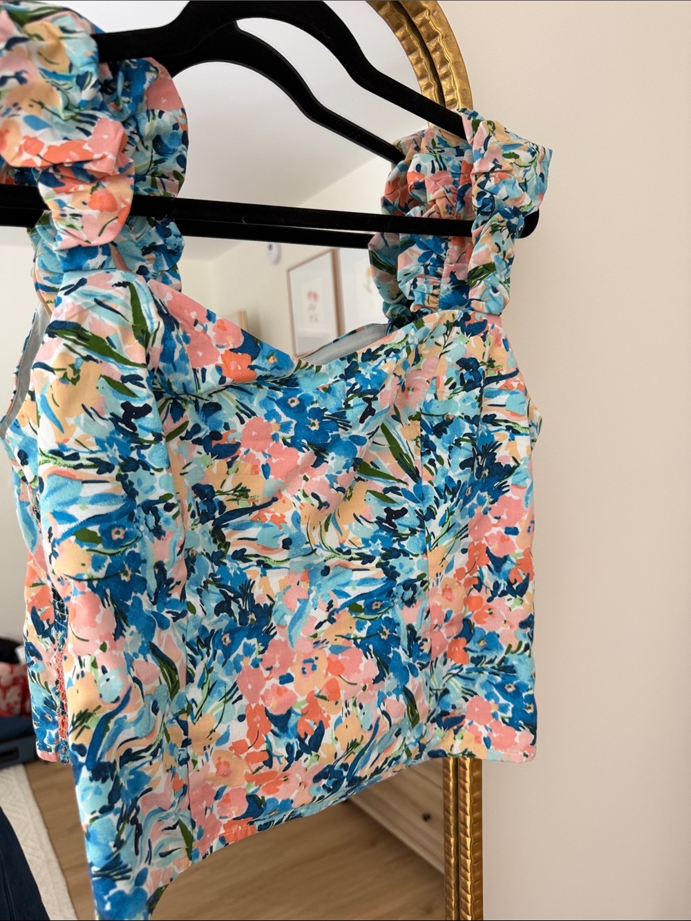 Abercrombie & Fitch Blue, Pink and Green Floral Ruffle Strap tank Top